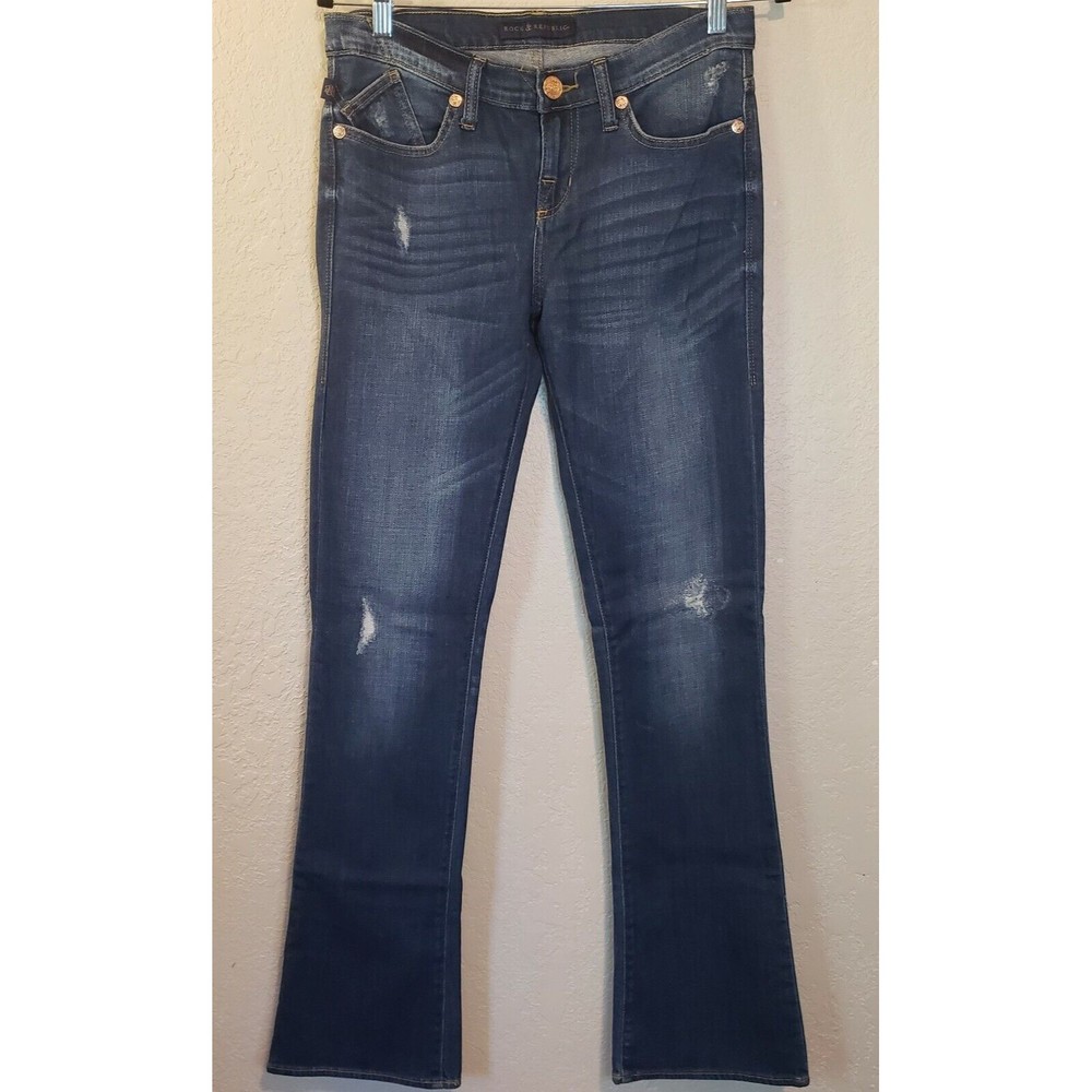 Rock & Republic Womens Kasandra Bootcut Jeans 10M Distressed Deconstructed Denim